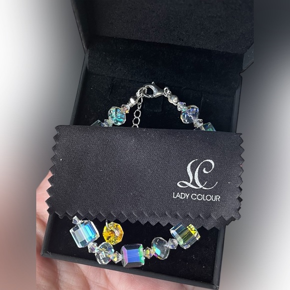 💜 Sterling Silver Austrian Crystal Cube Bracelet with Lobster Clasp - Picture 6 of 8